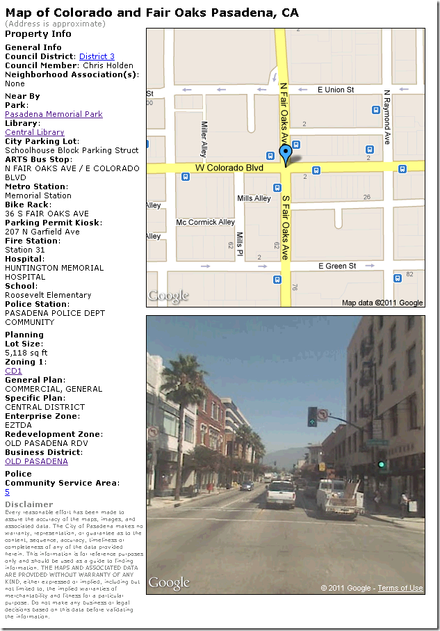 Screen shot of The City of Pasadena Print Map